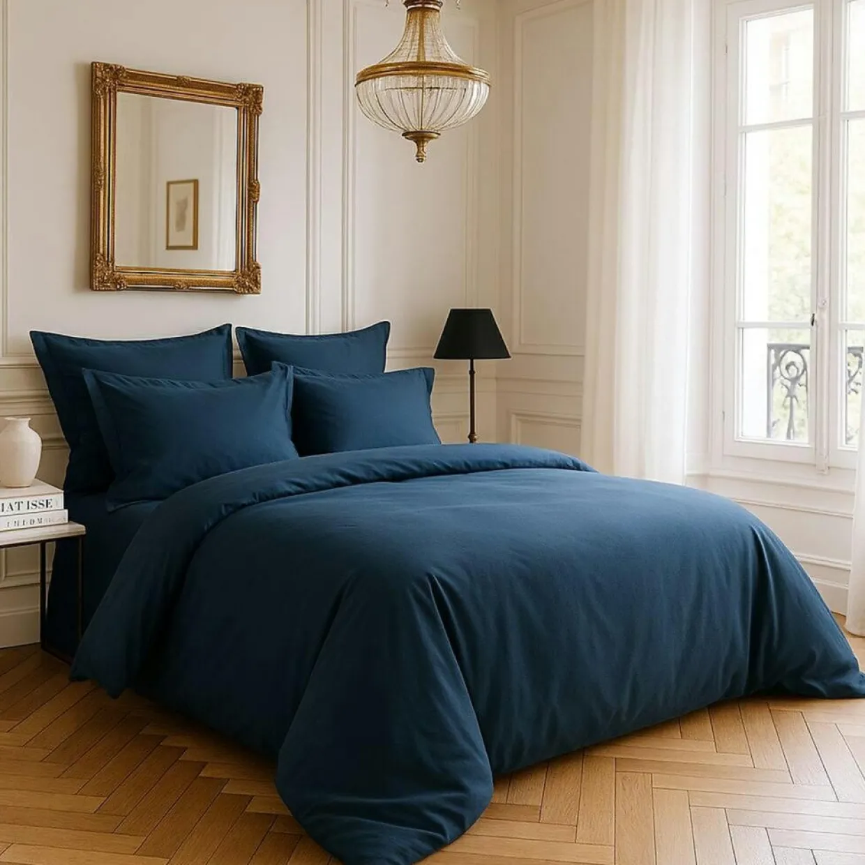 Housse de couette satin de coton lavé bleue-Baton Rouge Clearance