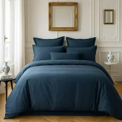 Housse de couette satin de coton lavé bleue-Baton Rouge Clearance