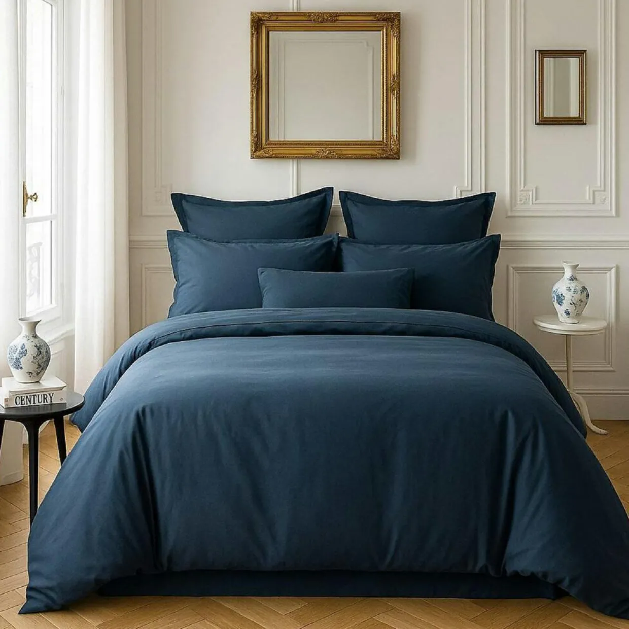 Housse de couette satin de coton lavé bleue-Baton Rouge Clearance