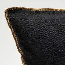 Housse de coussin en lin lavé noire - 40x60 cm-Apotheca Outlet