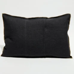 Housse de coussin en lin lavé noire - 40x60 cm-Apotheca Outlet