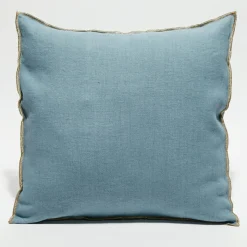 Housse de coussin en lin lavé bleu stone - 45x45 cm-Apotheca Sale