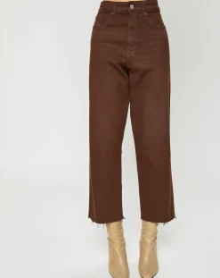 Jean 7/8 délavé en coton biologique marron-Esprit