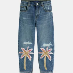 Enfant Scotch & Soda Fille^Jean Boule en Toile de coton mélangé brodé palmiers bleu