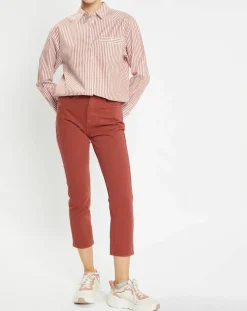 Jean délavé en Toile de coton 7/8 marron-Galeries Lafayette Clearance
