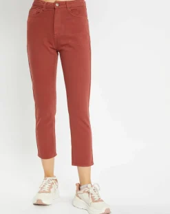 Jean délavé en Toile de coton 7/8 marron-Galeries Lafayette Clearance