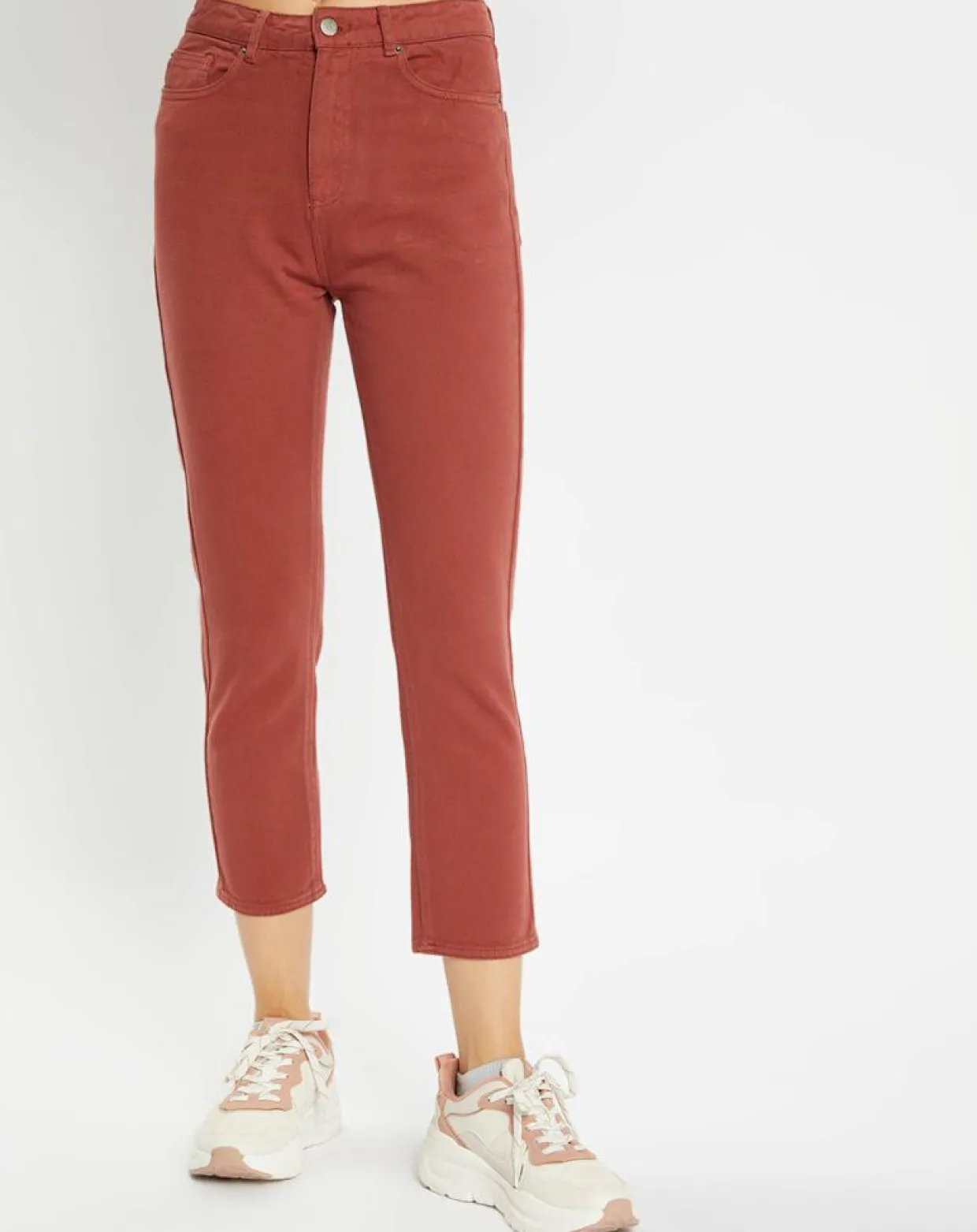 Jean délavé en Toile de coton 7/8 marron-Galeries Lafayette Clearance