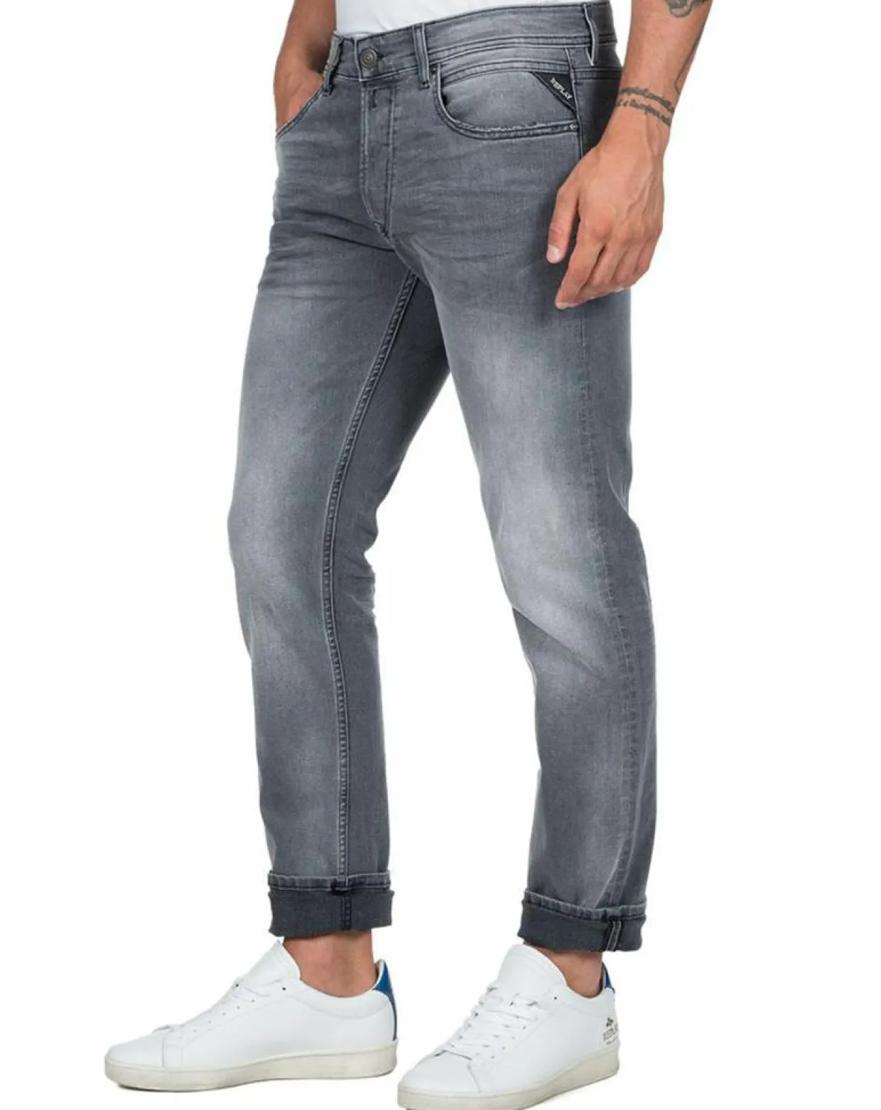 Homme Replay Jeans^Jean droit en Coton Bio 573 Grover gris moyen