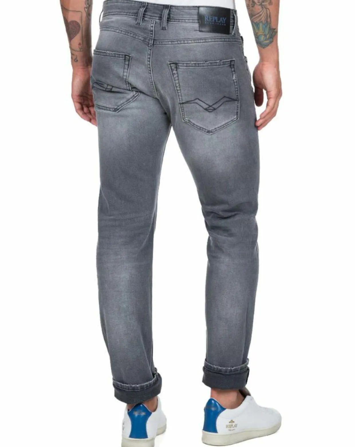 Homme Replay Jeans^Jean droit en Coton Bio 573 Grover gris moyen