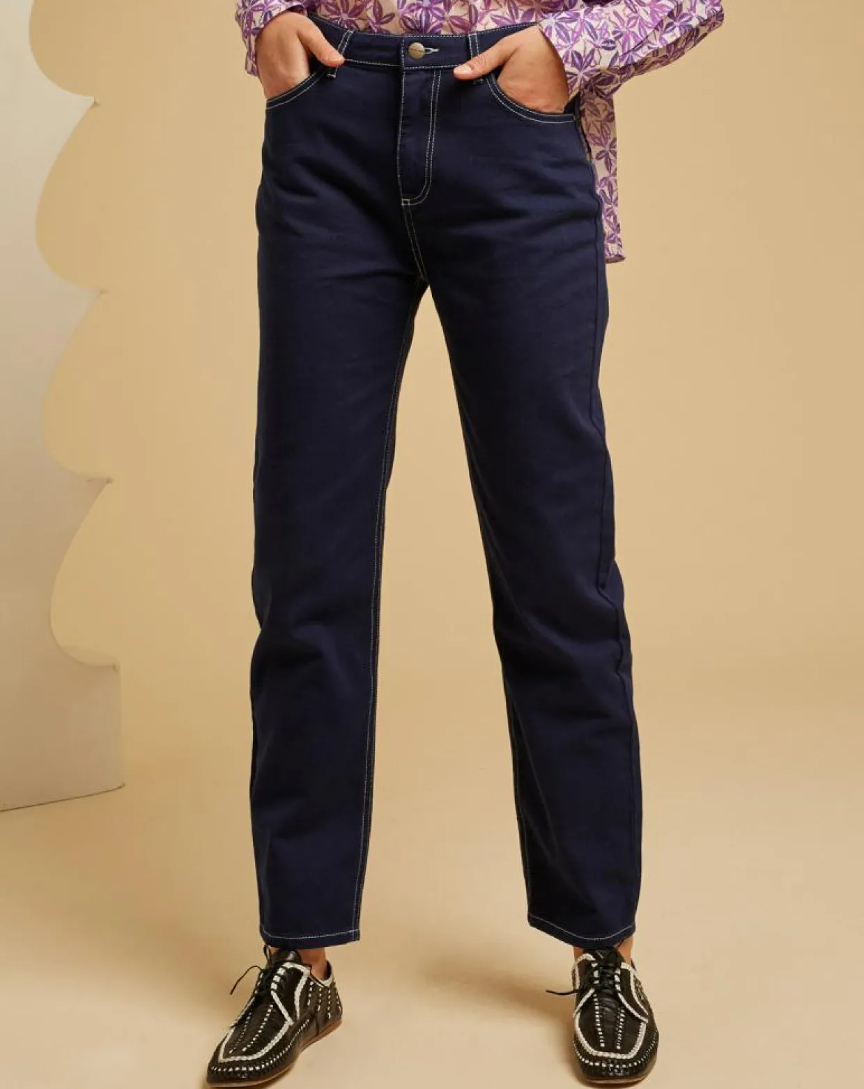 Jean droit en Coton Remi marine-Chloé Stora Clearance