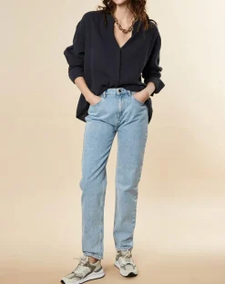 Jean droit en Toile de coton Remi bleu-Chloé Stora Hot