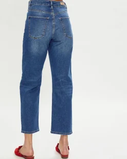 Femme Esprit Jeans^Jean Droit taille haute élastique bleu moyen