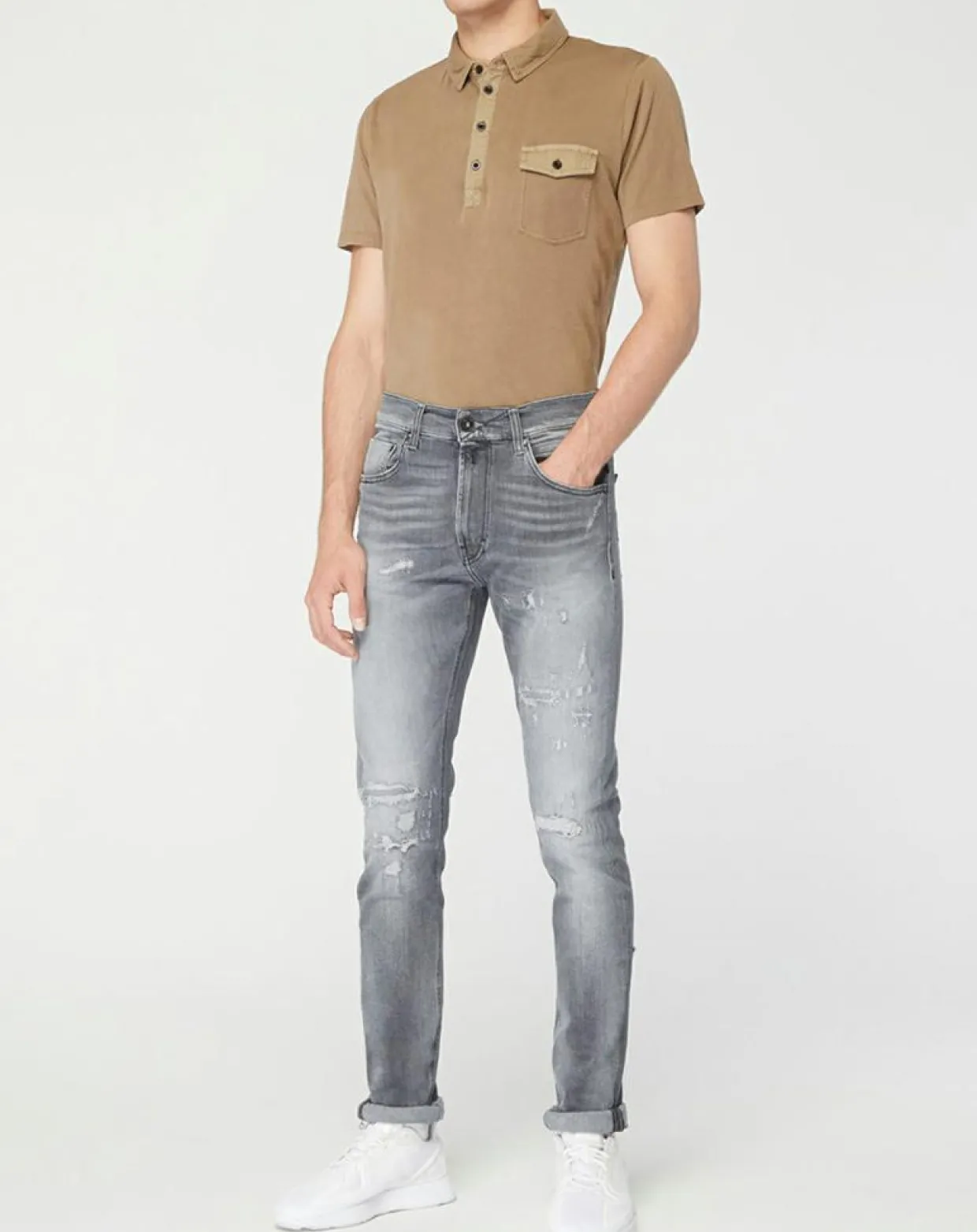 Jean en Coton Bio Aged Eco gris moyen-Replay Outlet