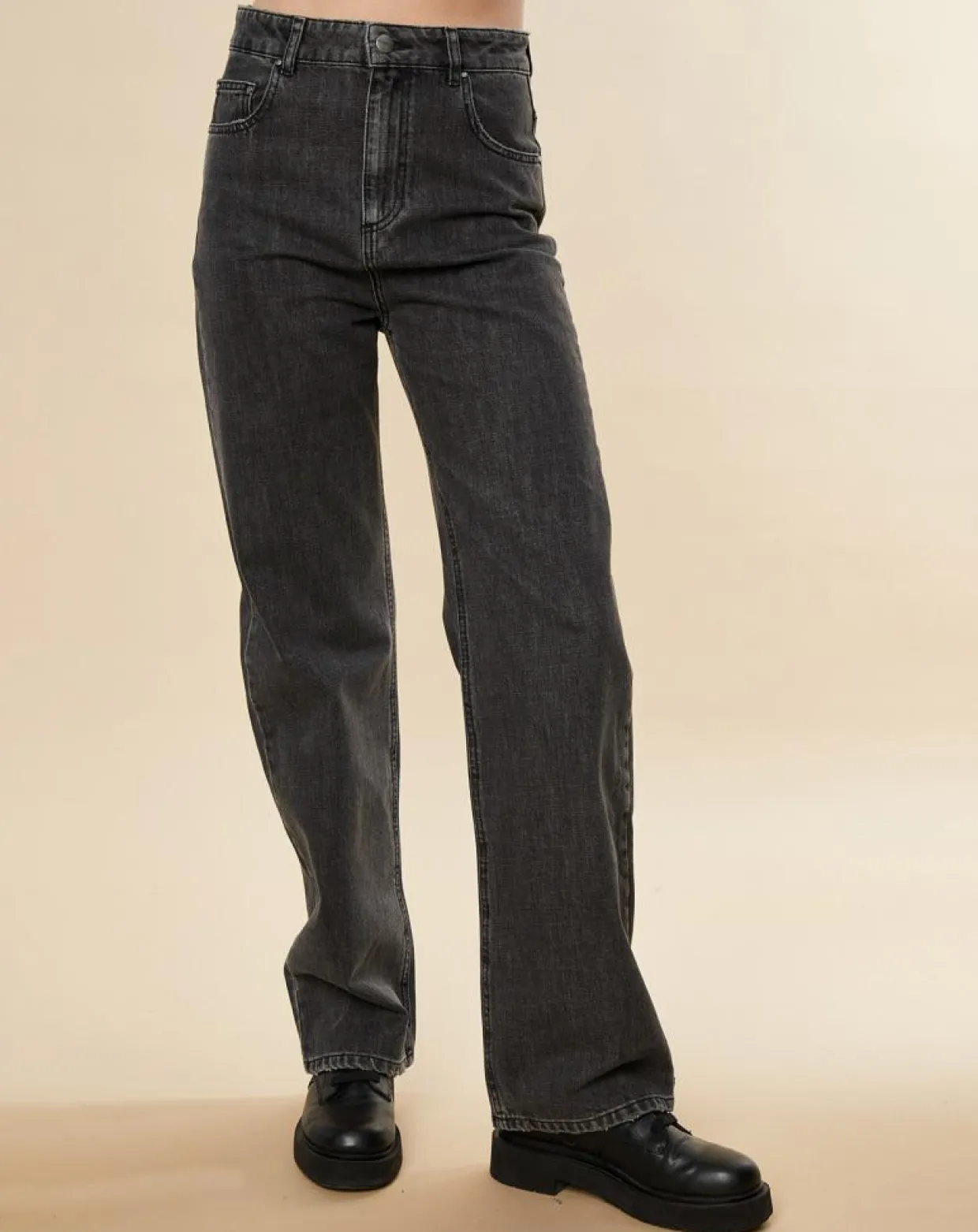 Jean large en Toile de coton Ronda noir-Chloé Stora