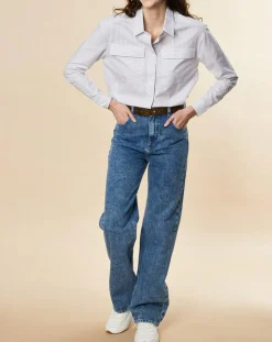 Jean large en Toile de coton Ronda bleu-Chloé Stora