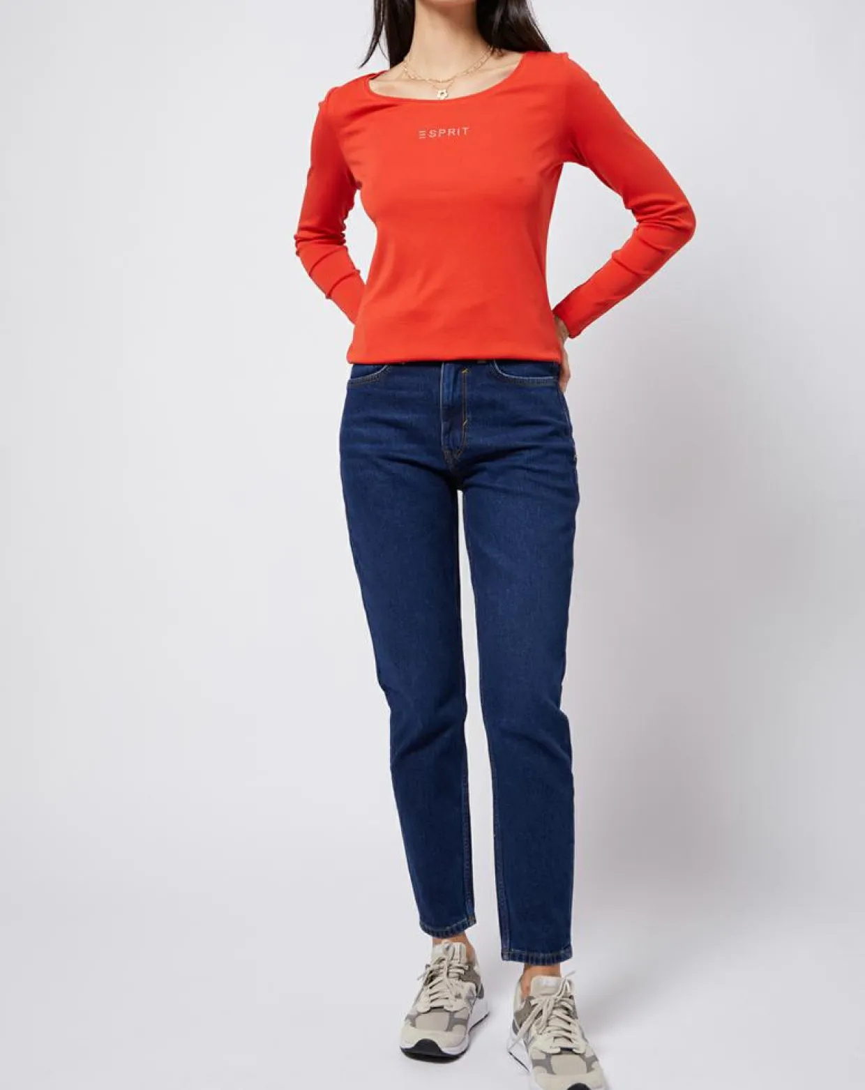 Femme Esprit Jeans^Jean Mom taille haute à jambes droites bleu foncé