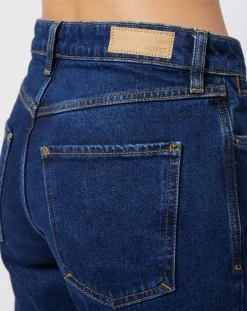 Femme Esprit Jeans^Jean Mom taille haute à jambes droites bleu foncé