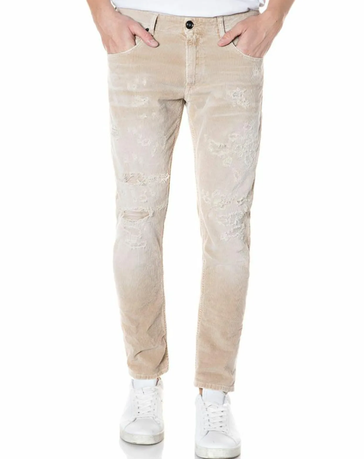 Homme Replay Jeans^Jean Skinny en Velours côtelé Broken Eged beige