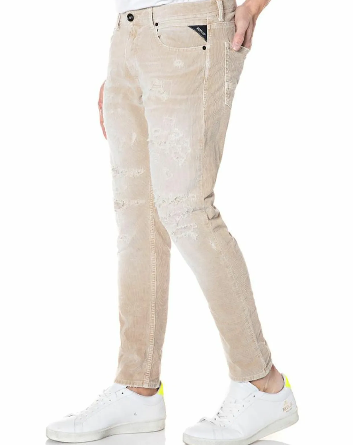 Homme Replay Jeans^Jean Skinny en Velours côtelé Broken Eged beige