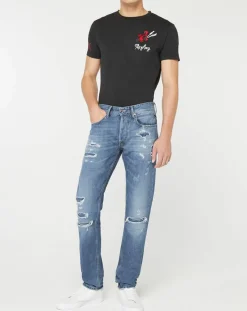 Homme Replay Jeans^Jean Slim 100% Coton Bio Broken Eged Willbi bleu moyen