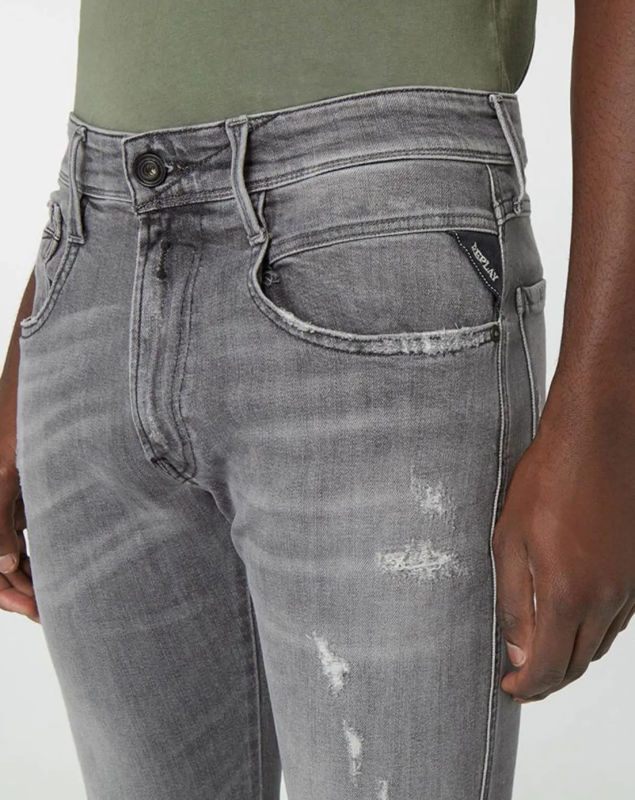 Jean Slim Aged Eco Anbass gris moyen-Replay Hot