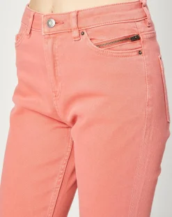 Jean Slim en Toile de coton rose-Esprit