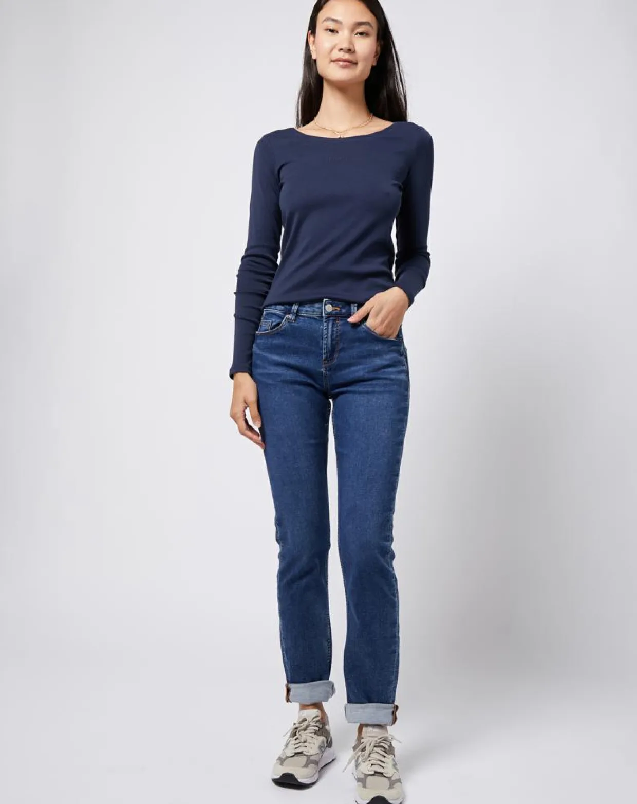 Femme Esprit Jeans^Jean stretch Slim en coton biologique mélangé bleu moyen