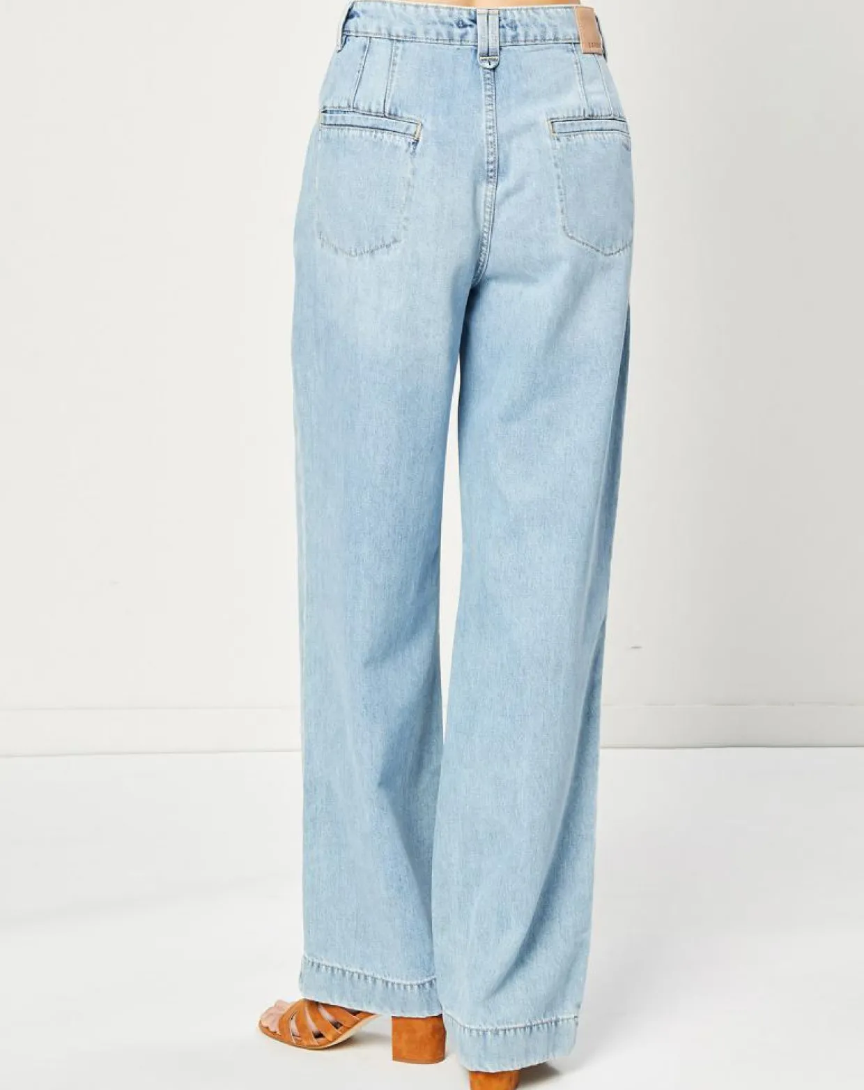 Jean Wide en Coton & Lin mélangés à taille haute bleu clair-Esprit Online