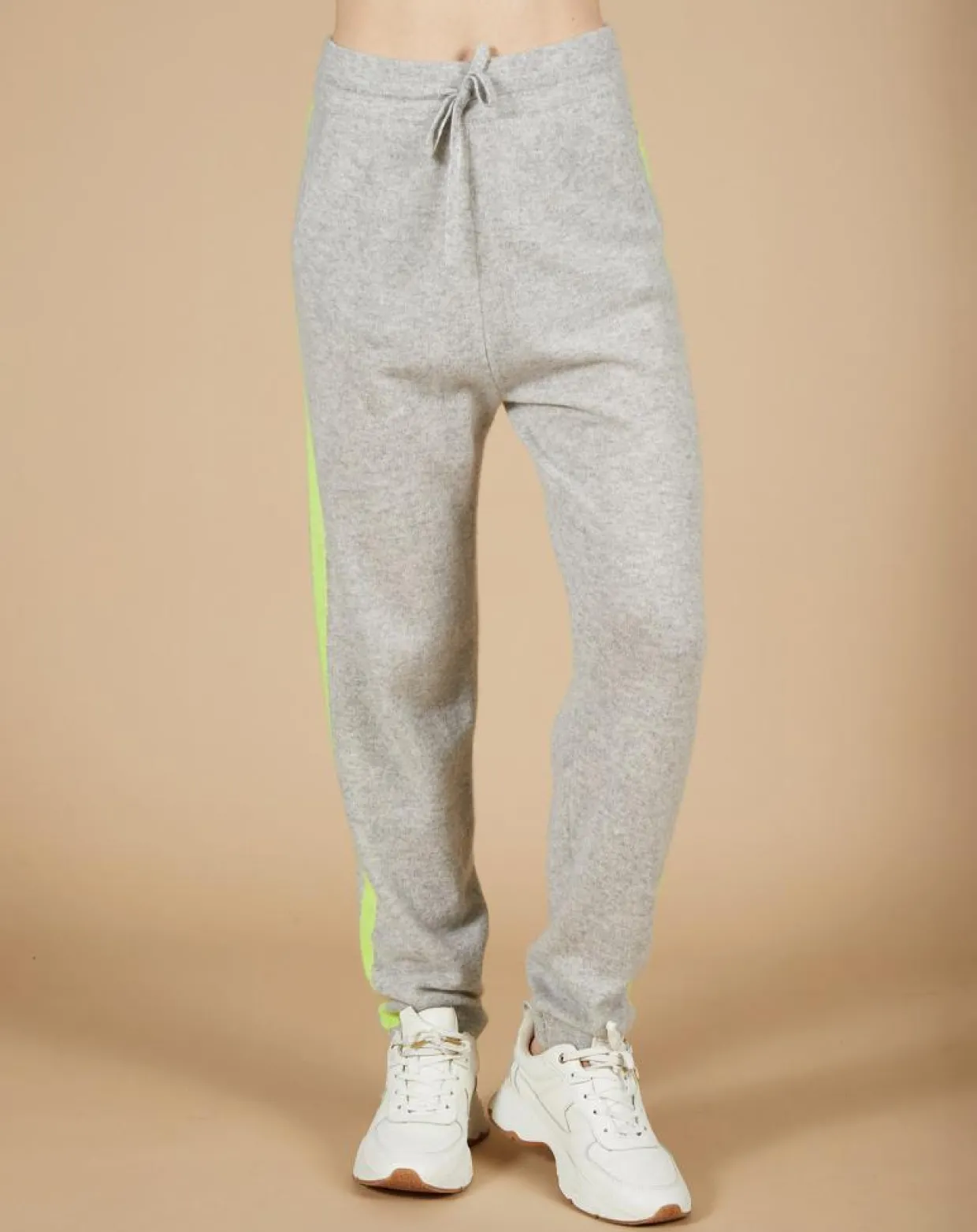 Jogging 100% Cachemire Coralie gris chiné clair/jaune fluo-Cashmere Tribu Best