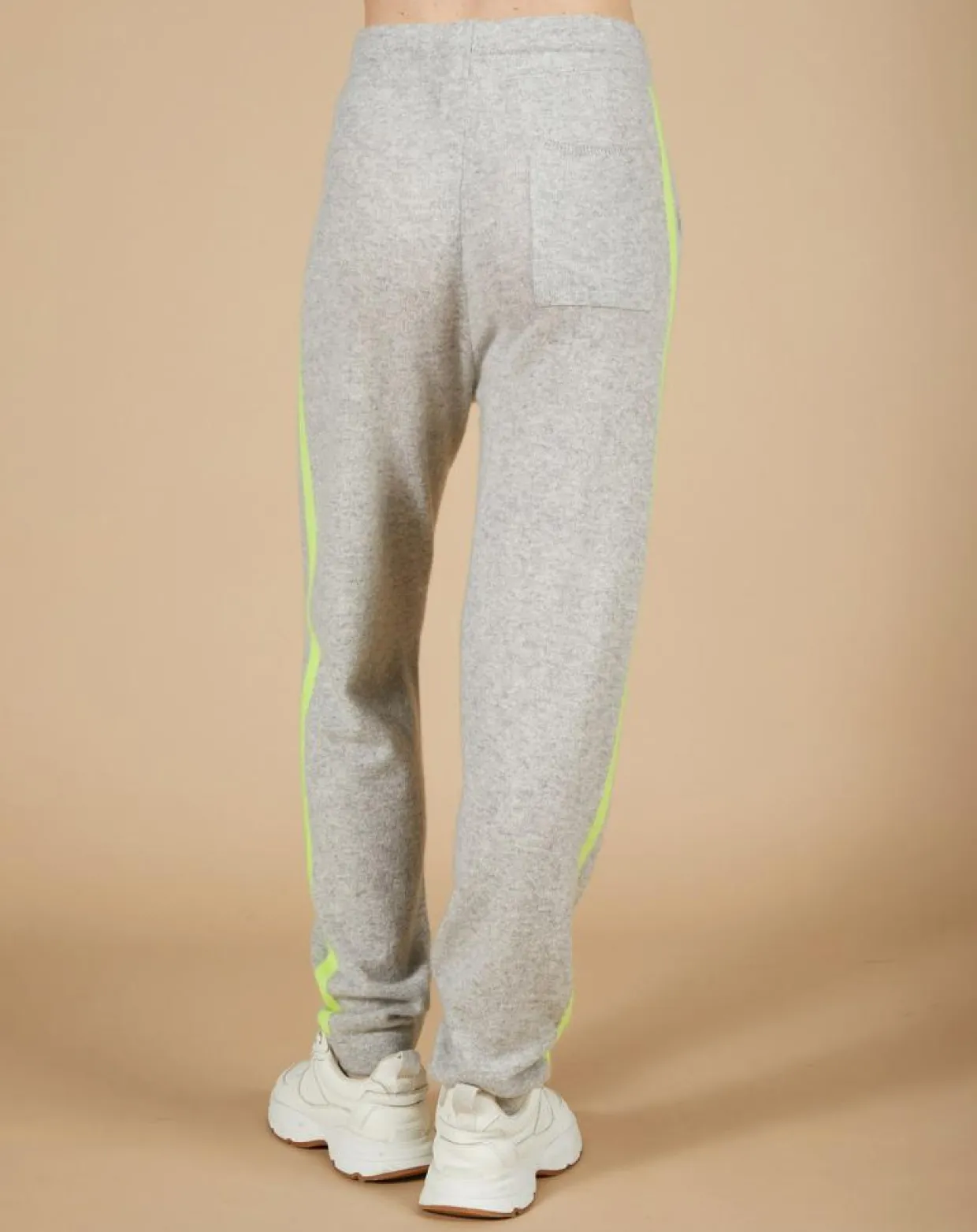 Jogging 100% Cachemire Coralie gris chiné clair/jaune fluo-Cashmere Tribu Best