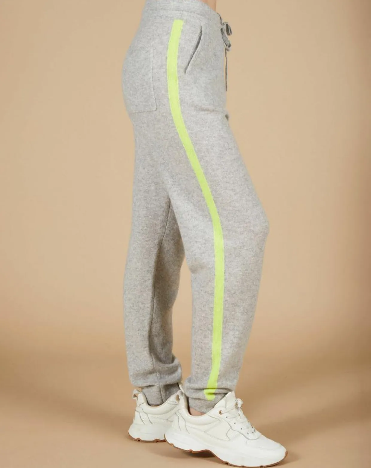 Jogging 100% Cachemire Coralie gris chiné clair/jaune fluo-Cashmere Tribu Best