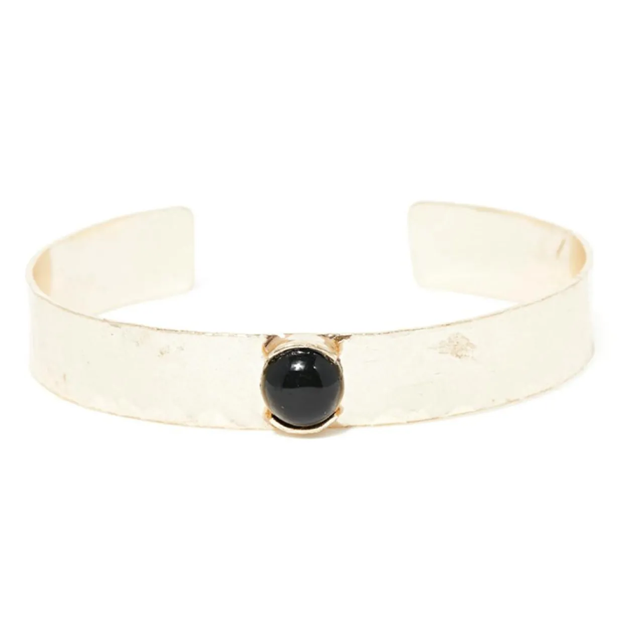 Jonc Caroline Agate noire en laiton doré-Moonstone Clearance