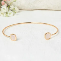 Jonc Rosy Quartz en laiton doré-Moonstone