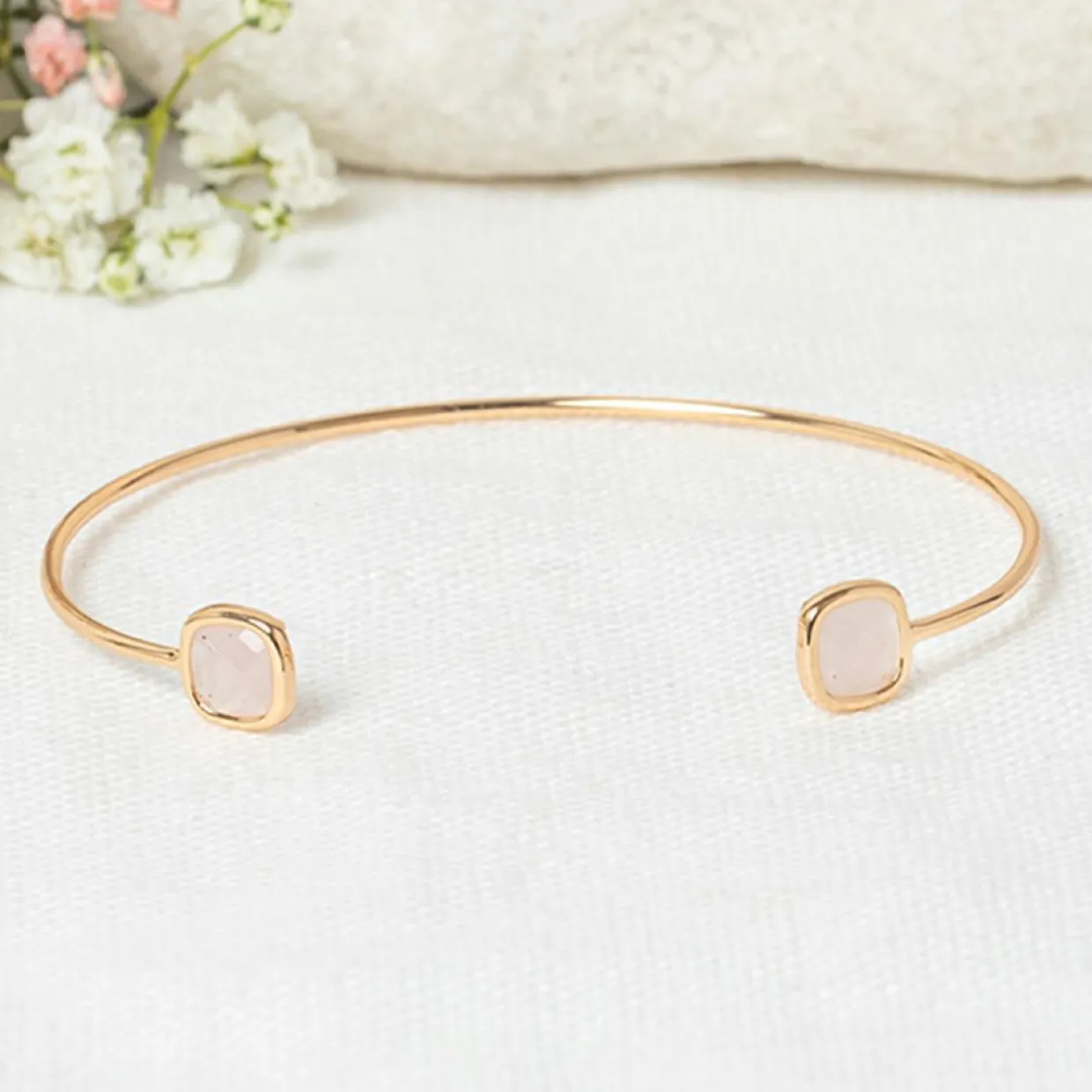 Jonc Rosy Quartz en laiton doré-Moonstone