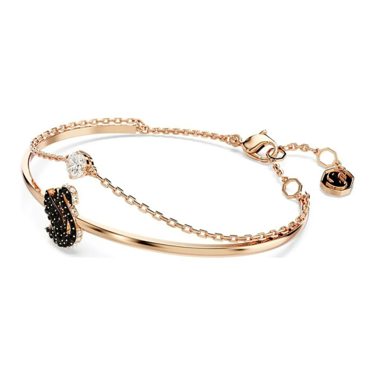 Femme Swarovski Bracelets^Jonc Swan Cygne doré rose/noir