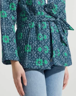 Kimono ceinturé Nougat imprimé bleu/vert-Garance Paris Discount