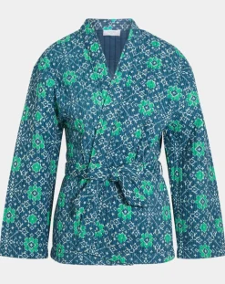 Kimono ceinturé Nougat imprimé bleu/vert-Garance Paris Discount