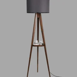 Opviq Lampadaire^Lampadaire Sehbali noyer/gris - D.45x153 cm