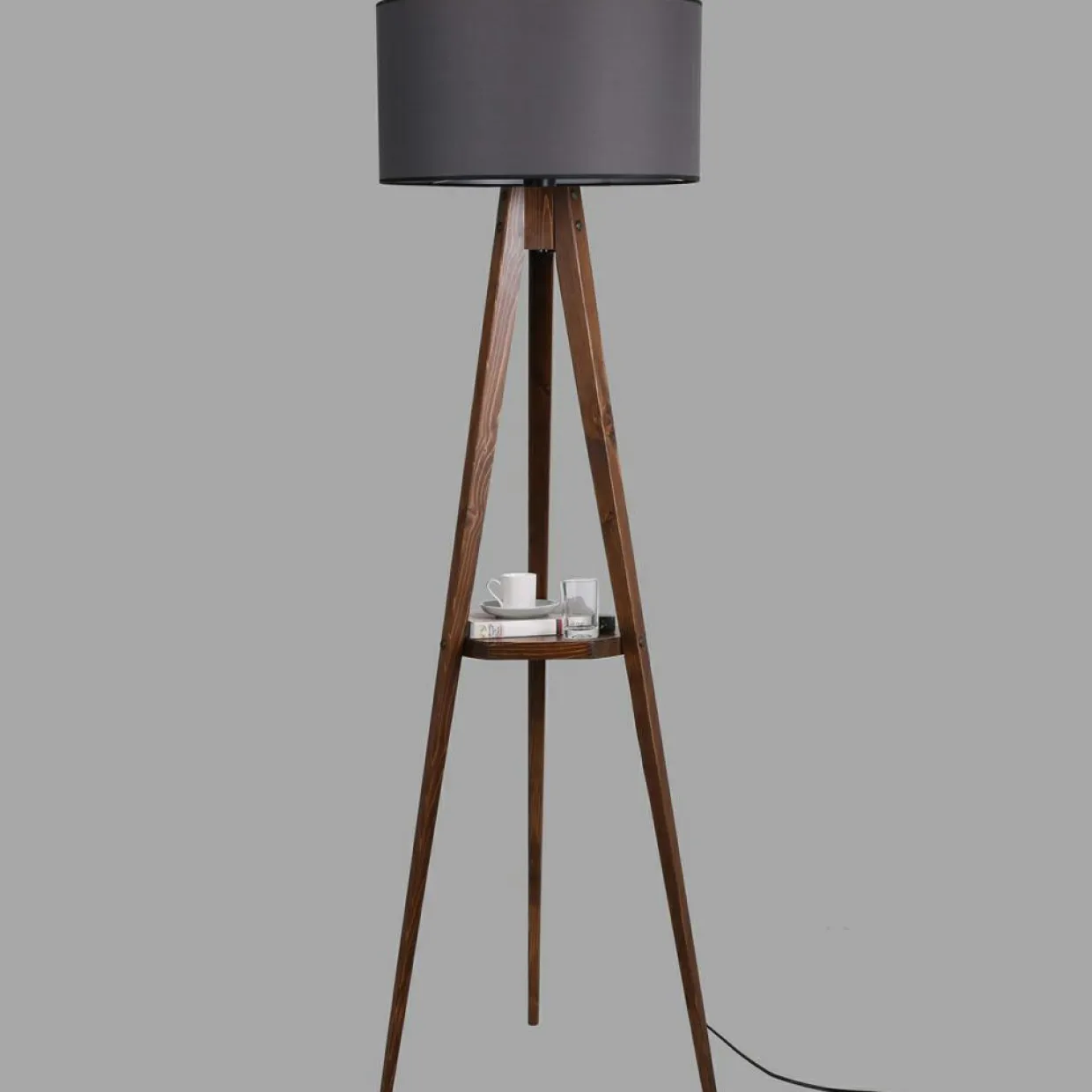 Opviq Lampadaire^Lampadaire Sehbali noyer/gris - D.45x153 cm