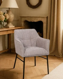 Lot de 4 Chaise en tissu Taupe et pieds métal-Uniqka Outlet