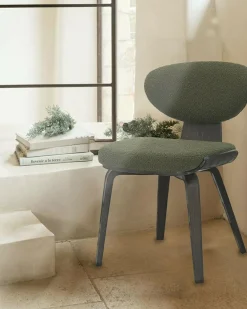 Lot de 4 Chaise hele en tissu vert et pieds en bois-Uniqka Outlet