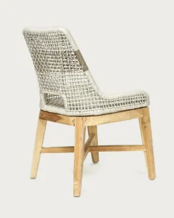 Lot de 2 Chaise Kos dossier haut en teck massif et corde naturelle beige-Uniqka Clearance