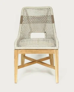 Lot de 2 Chaise Kos dossier haut en teck massif et corde naturelle beige-Uniqka Clearance