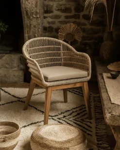 Uniqka Chaises^Lot de 2 chaises Maelie en teck massif et corde beige