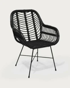 Uniqka Chaises^Lot de 4 chaises Myko en rotin noir