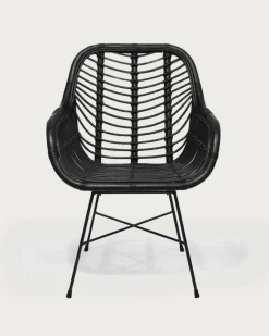 Uniqka Chaises^Lot de 4 chaises Myko en rotin noir