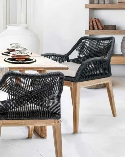 Lot de 4 chaises Santorini en teck massif et cordage gris-Uniqka
