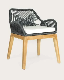 Lot de 4 chaises Santorini en teck massif et cordage gris-Uniqka