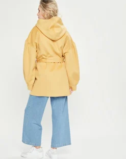 Manteau 3/4 léger 100% Laine à capuche ocre-Lou Andrea Clearance
