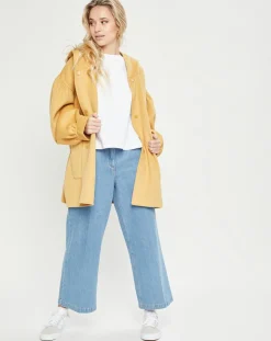 Manteau 3/4 léger 100% Laine à capuche ocre-Lou Andrea Clearance